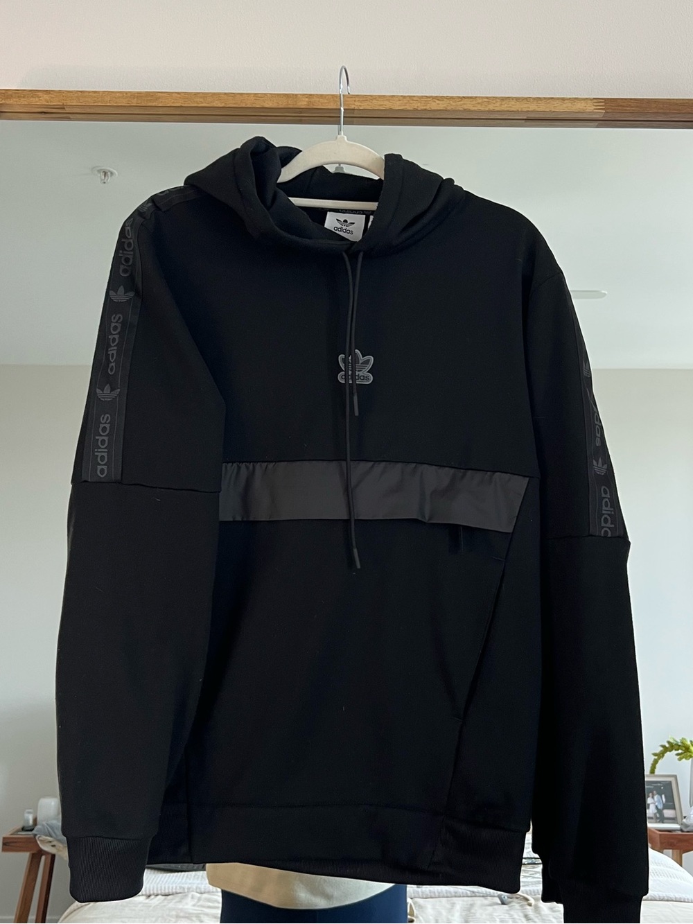 adidas Black Hoodie with White Logo Tags